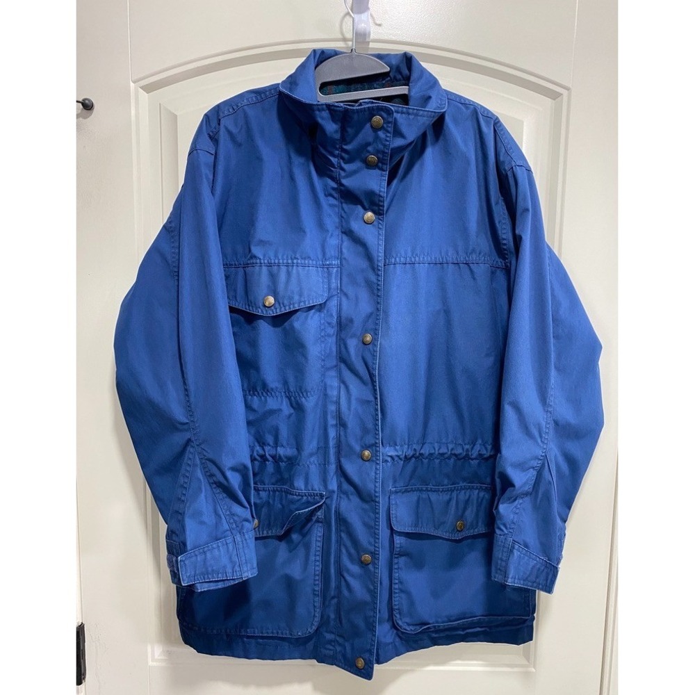 VTG Eddie Bauer Barn Jacket Womens Medium Blue Canvas Button Field Chore Coat